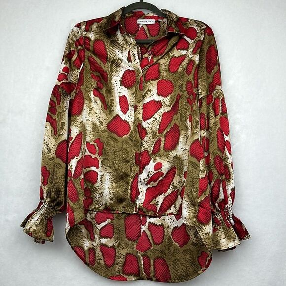 PATRIZIA LUCA Snake Print Long Sleeve Blouse In Red Sz XS - Picture 4 of 9